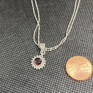 Dainty Red Ruby Sterling Silver Necklace, 16”